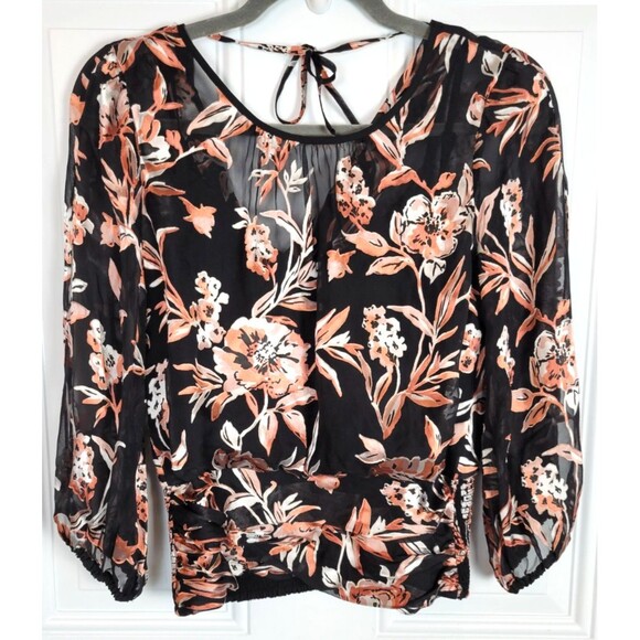 WHBM White House Black Market Floral Silk Blend Top Size 4 Petite - Picture 1 of 6